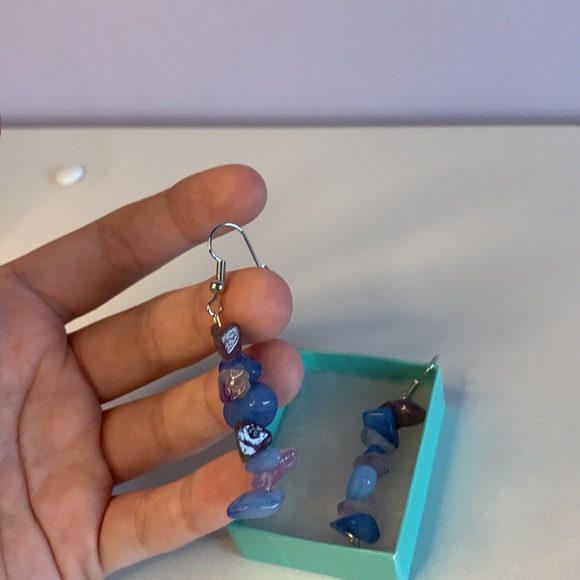 Homemade Crystal earrings. MADE TO ORDER. Blue/purple silver - Picture 2 of 2